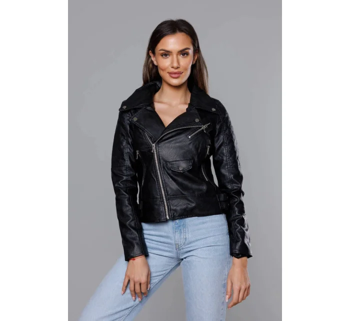 Černá bunda ramoneska s klopami model 18117106 - Forget me not FASHION