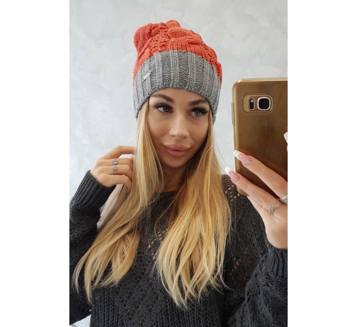 Paris fleecová čepice K212 červená+šedá