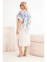 Dámské viskózové šaty plus size s krátkým rukávem a rozparky po stranách béžová