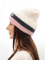 Dámská čepice beanie žebrovaná s ozdobou béžová+pudrově růžová Dámská čepice beanie žebrovaná s ozdobou béžová+pudrově růžová