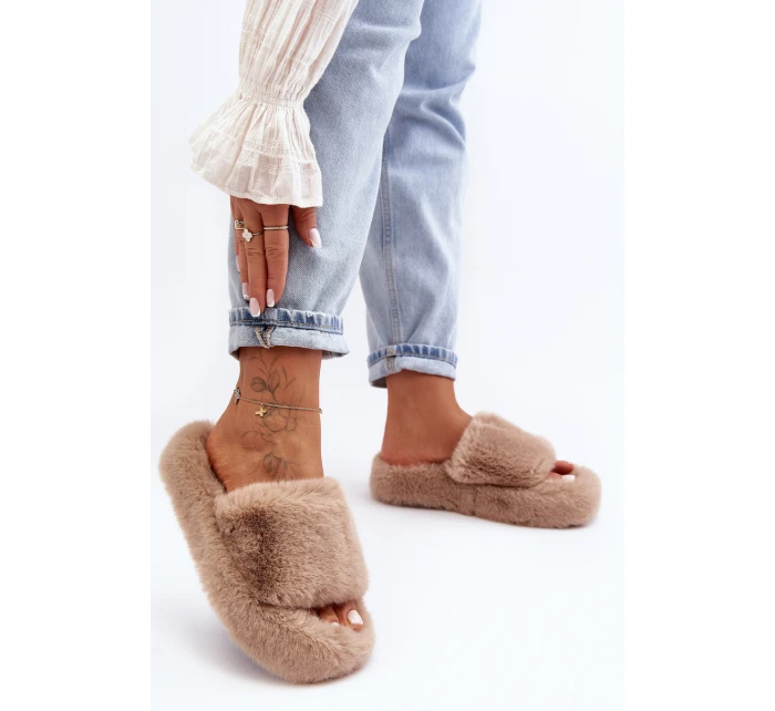 Dámské kožešinové pantofle Bežové Biella Dámské kožešinové pantofle Bežové Biella