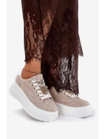 Tenisky Na Platformě S Potiskem Medvěd S.Barski BF51-014 Béžové