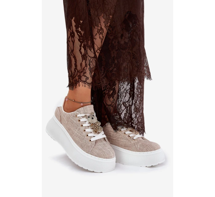 Tenisky Na Platformě S Potiskem Medvěd S.Barski BF51-014 Béžové