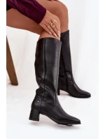 Kožené zateplené dámské kozačky na podpatku model 21728436 Černé - Maciejka