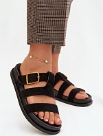 Dámské pantofle s pásky a zlatým sponem Černé Ulirissa