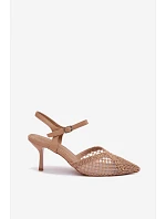 Idira Světle hnědé sandály s síťkou na jehle