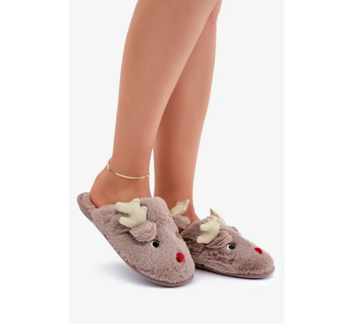 Vánoční bačkory s motivem soba Futrzane tmavě béžové Asielle Vánoční bačkory s motivem soba Futrzane tmavě béžové Asielle