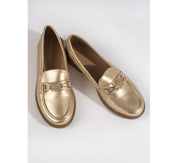 Klasické dámské mokasíny zlaté na plochém podpatku Klasické dámské mokasíny zlaté na plochém podpatku