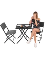 BALKONOVÝ NÁBYTEK SET STŮL 58X58X70CM A 2 ŽIDLE ČERNÁ