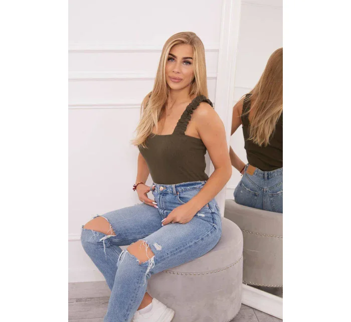 Halenka s nařasenými ramínky v barvě khaki Halenka s nařasenými ramínky v barvě khaki