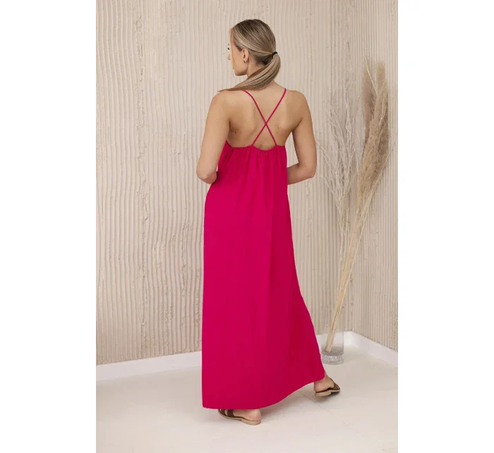 Dlouhé šaty bez ramínek fuchsie