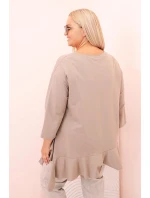 Dámská blůza Plus Size s model 21820413 kapsou a ohrnutým rukávem kiwi - K-Fashion