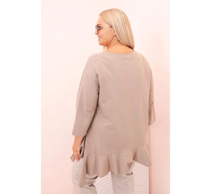 Dámská blůza Plus Size s model 21820413 kapsou a ohrnutým rukávem kiwi - K-Fashion