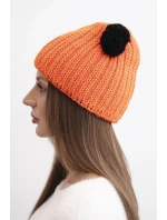 Dámská zimní čepice z vlny s bambulí K433 oranžová Dámská zimní čepice z vlny s bambulí K433 oranžová