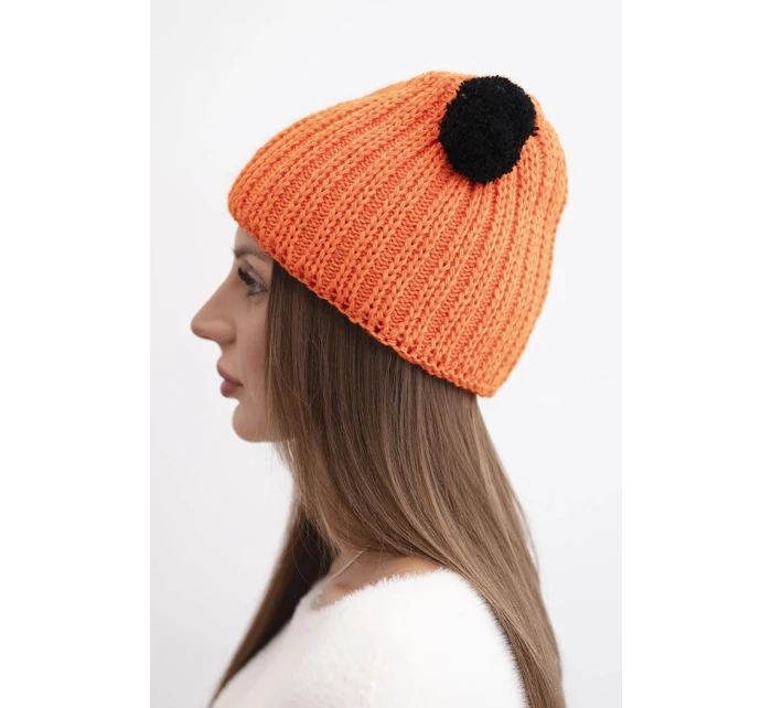Dámská zimní čepice z vlny s bambulí K433 oranžová Dámská zimní čepice z vlny s bambulí K433 oranžová