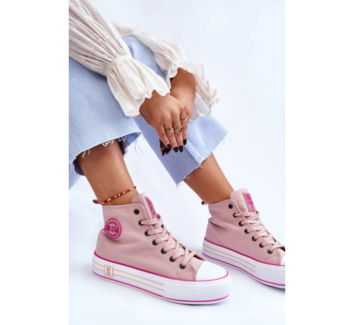 Dámské vysoké textilní tenisky na platformě Big Star model 21608432 Růžová - Big Star Shoes Dámské vysoké textilní tenisky na platformě Big Star model 21608432 Růžová - Big Star Shoes