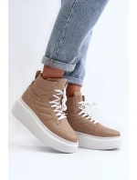model 21647195 Dámské Kožené Sportovní Boty na Platformě Beige - Zazoo model 21647195 Dámské Kožené Sportovní Boty na Platformě Beige - Zazoo
