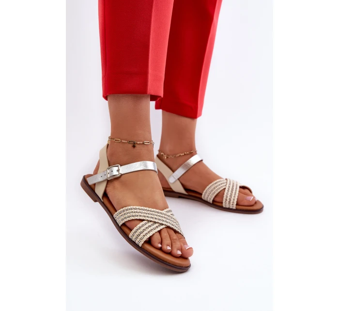 Ploché Dámské Sandály model 21660397 Béžové - S.Barski Ploché Dámské Sandály model 21660397 Béžové - S.Barski