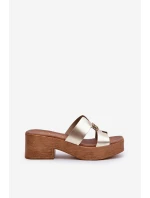 model 21661380 Kožené Elegantní Dámské Žabky S Ozdobou Zlaté - Zazoo