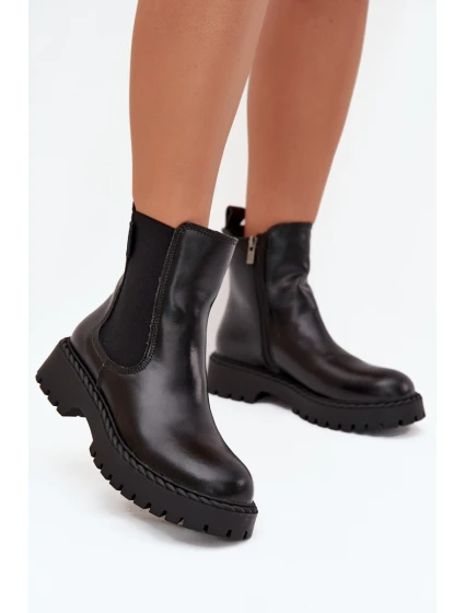 Kožené dámské botky s zipem Big Star OO274109 černé Kožené dámské botky s zipem Big Star OO274109 černé