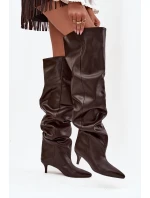 dámské kozačky na podpatku čokoládové model 21713432 - Boto dámské kozačky na podpatku čokoládové model 21713432 - Boto
