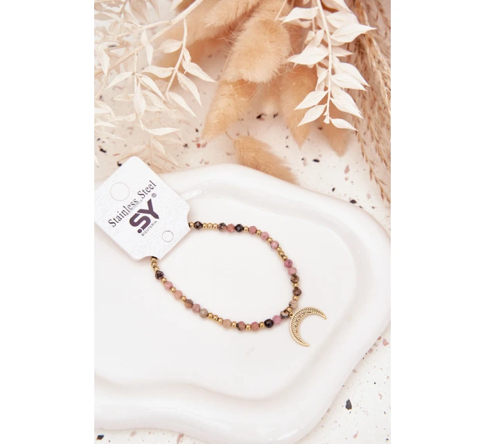 Náramek s korálky a zlatým měsícem Náramek s korálky a zlatým měsícem