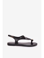 Dámské sandály na nízkém podpatku se zlatým detailem Černé model 21956157 - Boto