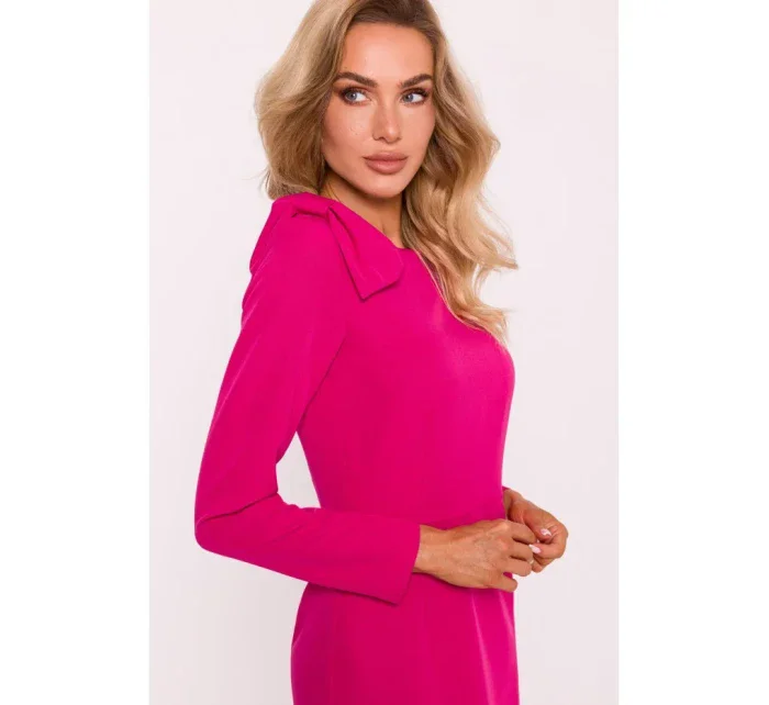 M814 Mini šaty s mašlí na rameni - fuchsiová