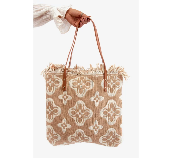 Vzorovaná velká tkaná plážová taška Hnědá Sadhara Vzorovaná velká tkaná plážová taška Hnědá Sadhara