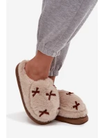 Dámské domácí pantofle s kožíškem a mašličkami – béžové Saviera Dámské domácí pantofle s kožíškem a mašličkami – béžové Saviera