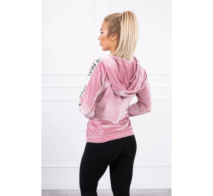 Velurová mikina s kapucí pudrově růžová Velurová mikina s kapucí pudrově růžová