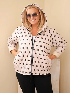 Dámská bunda Plus Size s kapucí a puntíky béžová