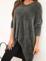 Dámský svetr Plus Size s výstřihem do V grafitový Dámský svetr Plus Size s výstřihem do V grafitový