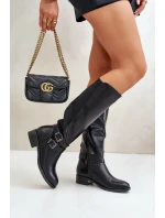 Dámské Kozačky Před Koleno Na Ploché Podpatky S Přezkami Černé Lotina Dámské Kozačky Před Koleno Na Ploché Podpatky S Přezkami Černé Lotina