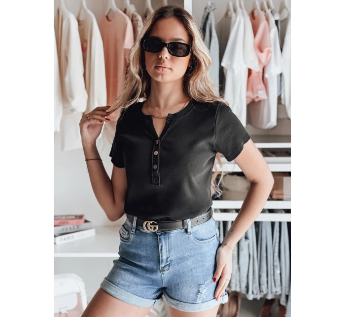 Dámská žebrovaná halenka LOOK černá Dstreet model 21988811 - FashionStreet