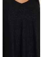 Elegantní trapézové šaty s rukávy černé s brokátem model 21097874 - numoco