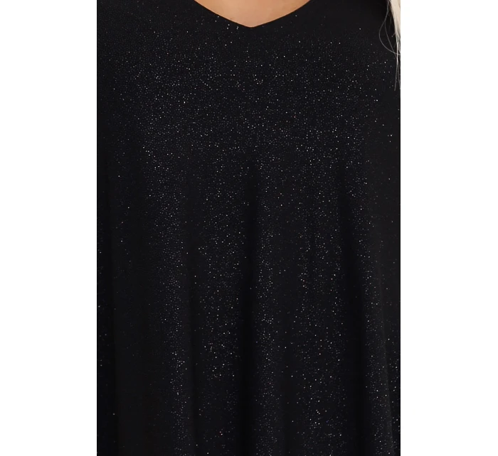 Elegantní trapézové šaty s rukávy černé s brokátem model 21097874 - numoco