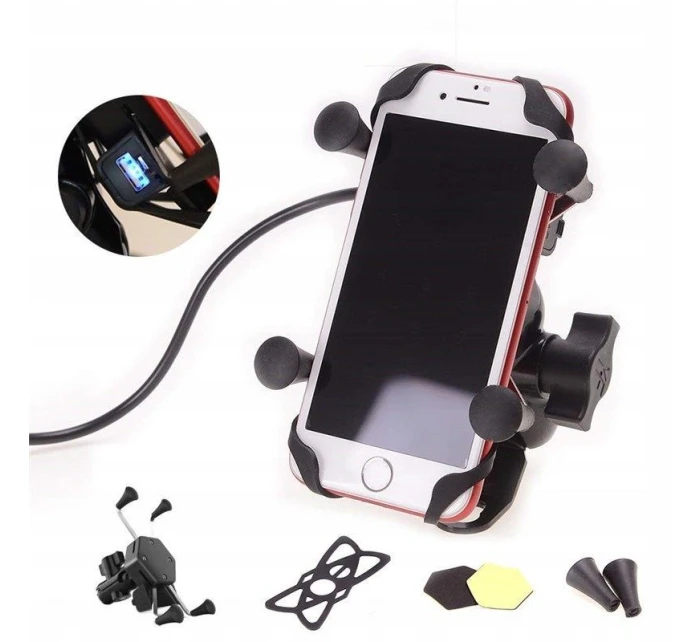 Držák a nabíječka telefonu FreedConn MC7C + držák na rám hlavy BM2R