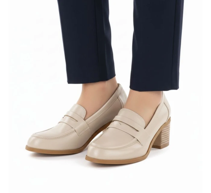 Dámské polobotky lords on heel beige M.Daszynski MR2201D-3A