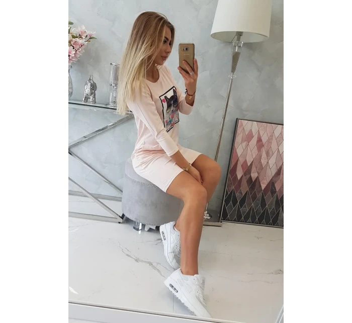 3D kočičí grafické šaty pudrově růžové