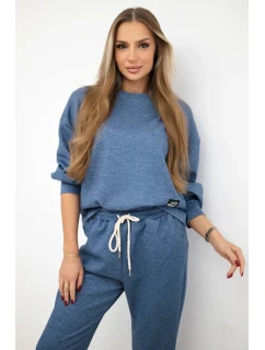 Komplet máslová látka teplákové + kalhoty džínový melír