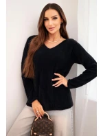 Dámský svetr z měkké pleteniny s V výstřihem černý