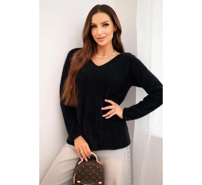 Dámský svetr z měkké pleteniny s V výstřihem černý