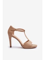 Dámské sandály na podpatku z ekokože béžové obdaria Dámské sandály na podpatku z ekokože béžové obdaria