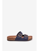 Dámské pantofle na korkové platformě s přezkami tmavě modré model 21704319 - EVENTO