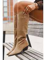 Oceplené cowboy boty na podpatku z eko semiše béžové Jovianne