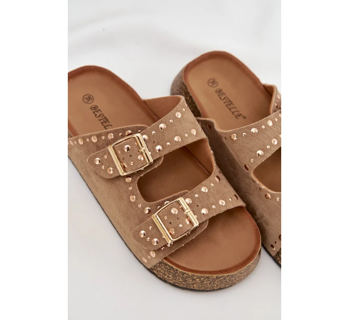 Dámské pantofle se zlatými a knoflíky Khaki model 21919020 - Boto