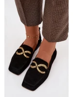 Dámské mokasíny z přírodního semiše zlatý detail D&A model 22031903 Černé - S.Barski