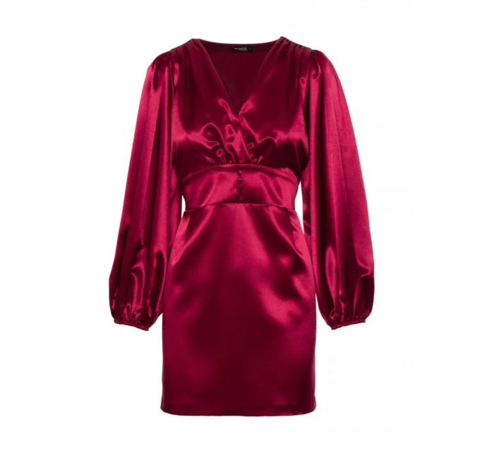 Saténové mini šaty s rukávy bordó model 21479297 - Moe
