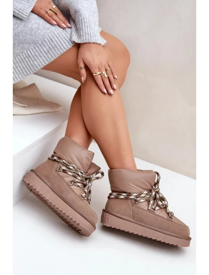 Semišové dámské sněhule s hrubým šněrováním D.Franklin DFSH375003 Taupe